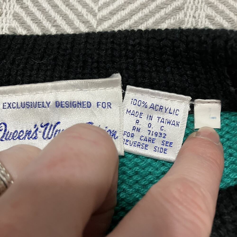 Vintage Queens Way to Fashion Oversized Pullover Sweater Teal Black Size Large - Picture 4 of 8